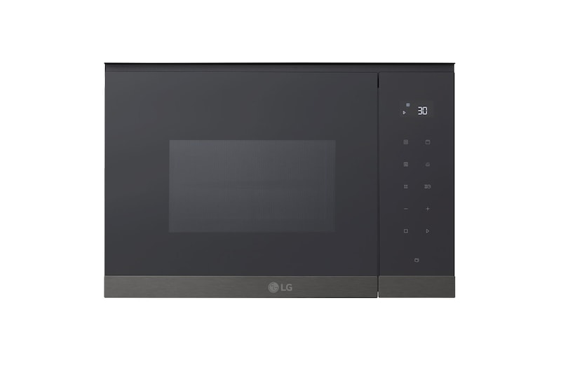 Vista frontale di Microonde da incasso 25 litri, 900W | Auto cottura, Grill, Scongelamento, Ricette, Timer e orologio | Nero/deco acciaio nero MG7Z2593B